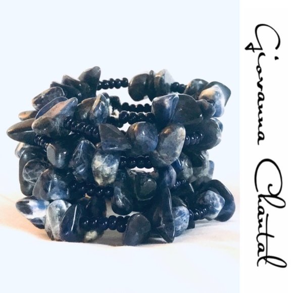 HANDMADE Adjustable Beaded Bracelet - Blue/White - Picture 1 of 5